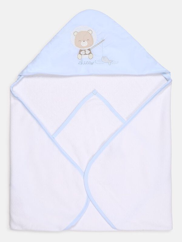 White Terry Towel With Blue Printed Hood image number null